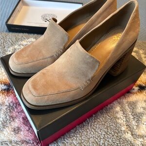 Vince Camuto Beige Suede Block Heel Loafers